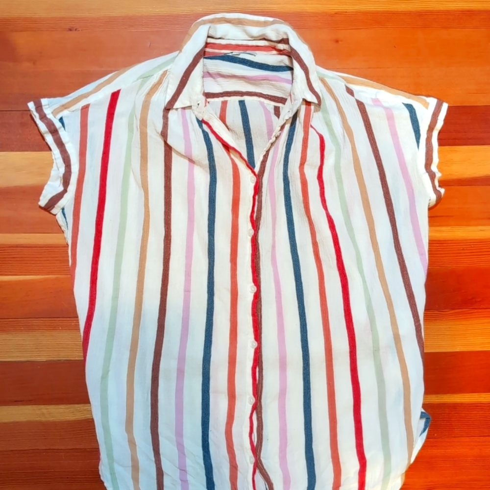 Madewell rainbow stripe button down shirt